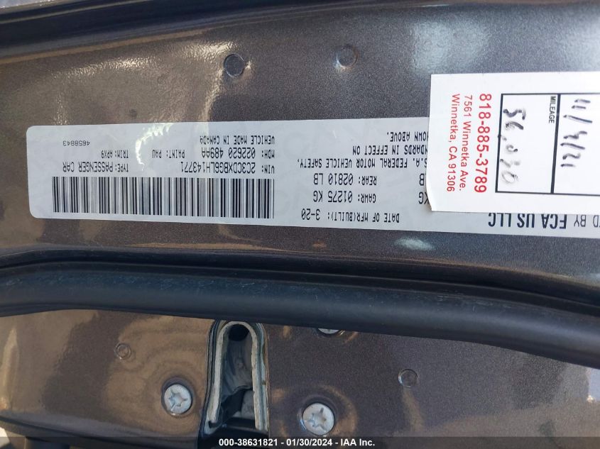 2020 DODGE CHARGER SXT RWD - 2C3CDXBG6LH143771