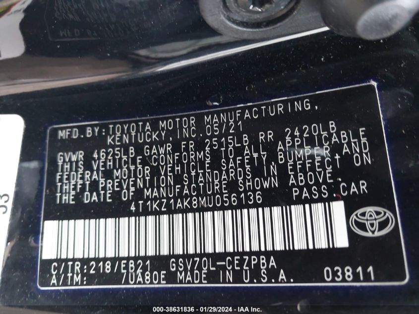 2021 TOYOTA CAMRY TRD - 4T1KZ1AK8MU056136