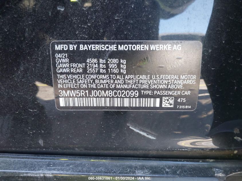 2021 BMW 330I - 3MW5R1J00M8C02099