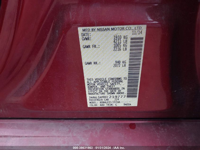 2015 NISSAN ALTIMA 2.5/S/SV/SL - 1N4AL3AP8FC219777