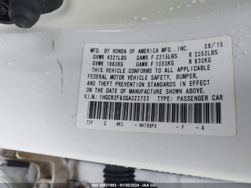 2016 HONDA ACCORD EXL - 1HGCR2F80GA023733