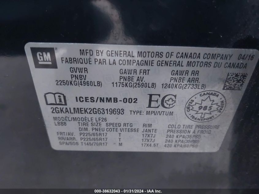 2016 GMC TERRAIN - 2GKALMEK2G6319693