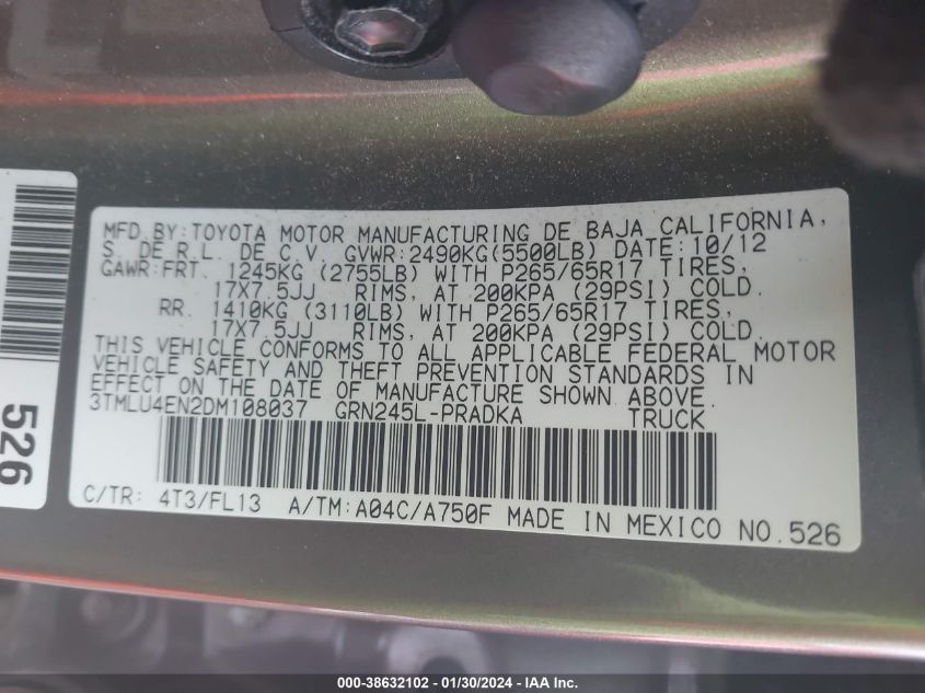2013 TOYOTA TACOMA DOUBLE CAB - 3TMLU4EN2DM108037