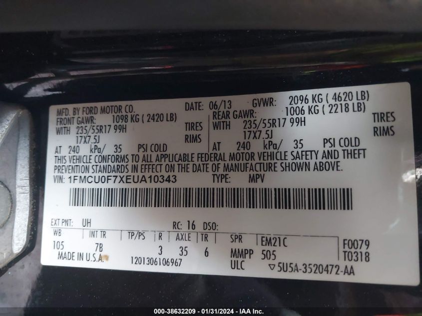 2014 FORD ESCAPE S - 1FMCU0F7XEUA10343