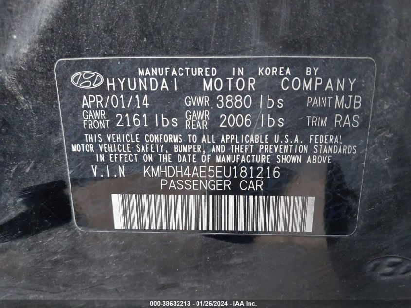 2014 HYUNDAI ELANTRA SE (ULSAN PLANT) - KMHDH4AE5EU181216