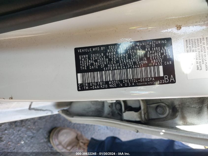 2018 TOYOTA COROLLA LE ECO - 5YFBPRHE4JP764417