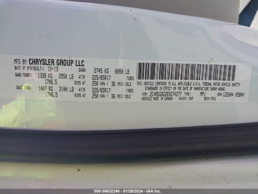 2014 DODGE GRAND CARAVAN AVP/SE - 2C4RDGBG2ER274277