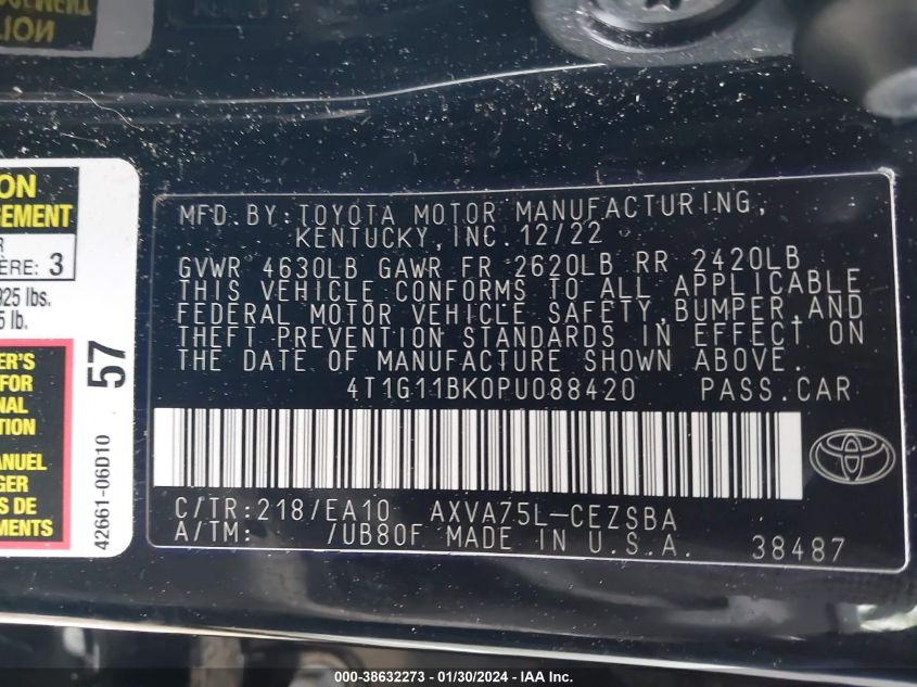 2023 TOYOTA CAMRY SE AWD - 4T1G11BK0PU088420