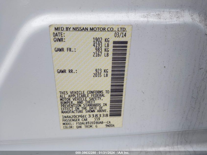 2014 NISSAN LEAF S/SV/SL - 1N4AZ0CP6EC338338
