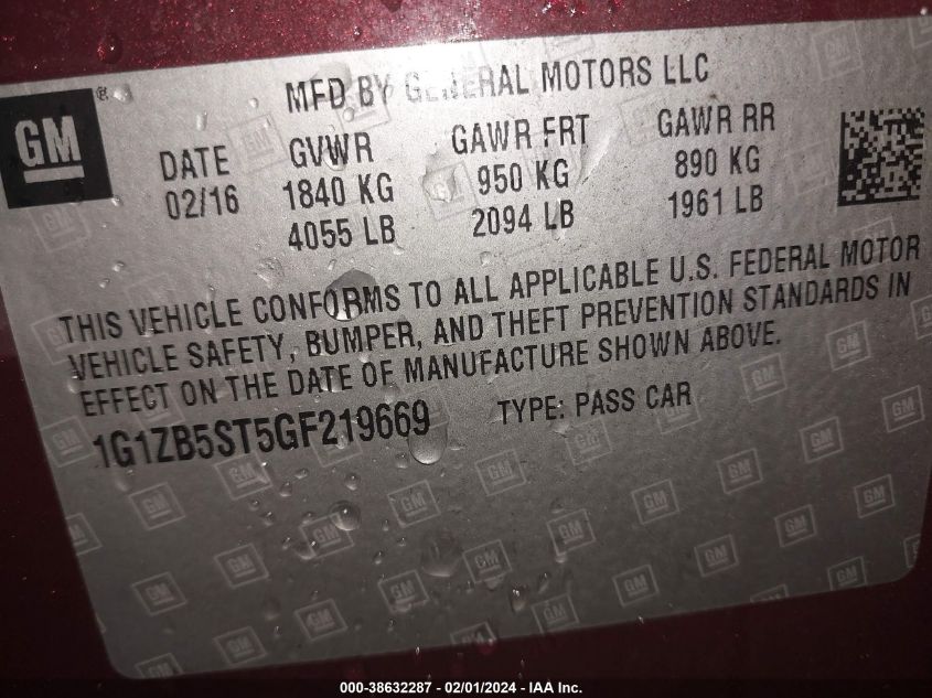 2016 CHEVROLET MALIBU LS - 1G1ZB5ST5GF219669