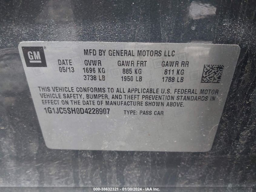 2013 CHEVROLET SONIC LT AUTO - 1G1JC5SH0D4228907