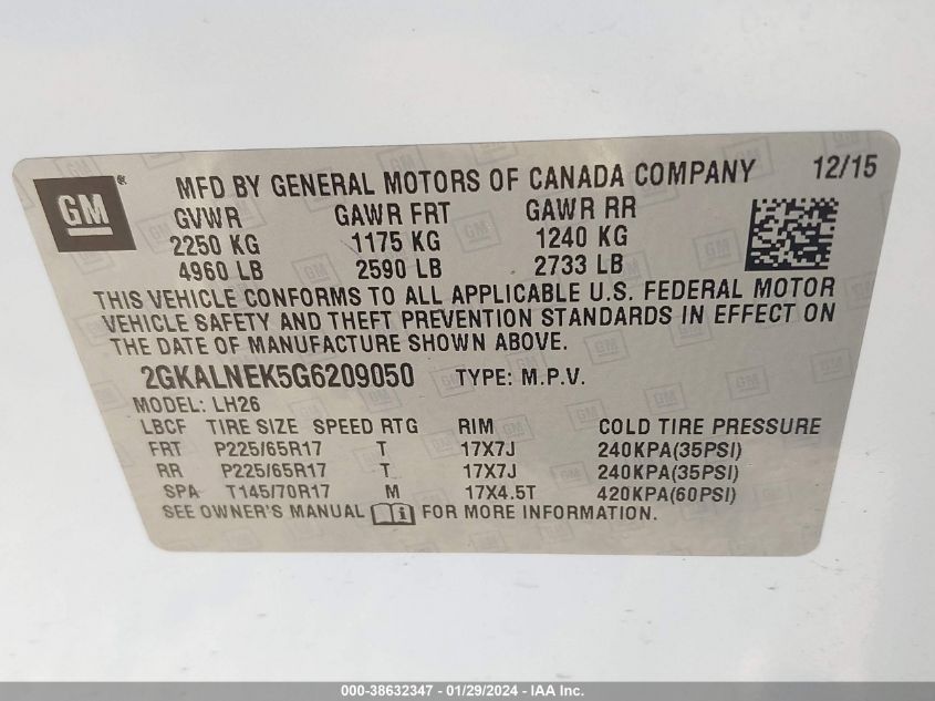 2016 GMC TERRAIN SLE-2 - 2GKALNEK5G6209050