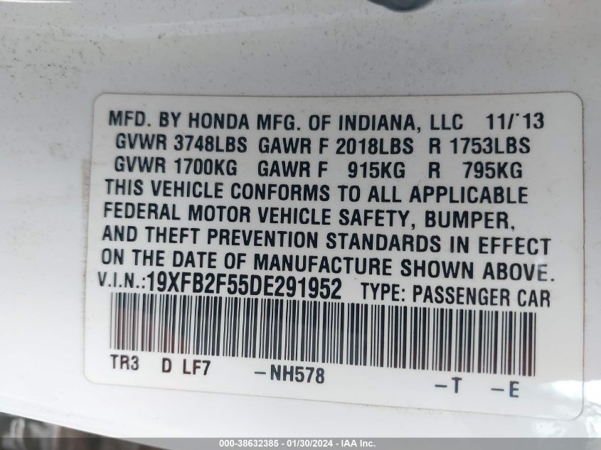 2013 HONDA CIVIC LX - 19XFB2F55DE291952