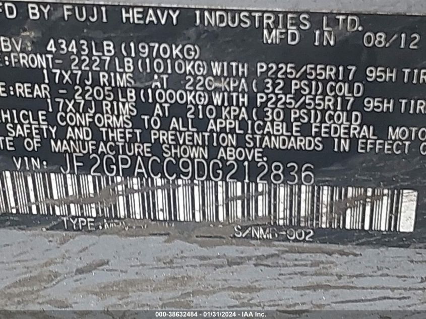 2013 SUBARU XV CROSSTREK 2.0 PREMIUM - JF2GPACC9DG212836