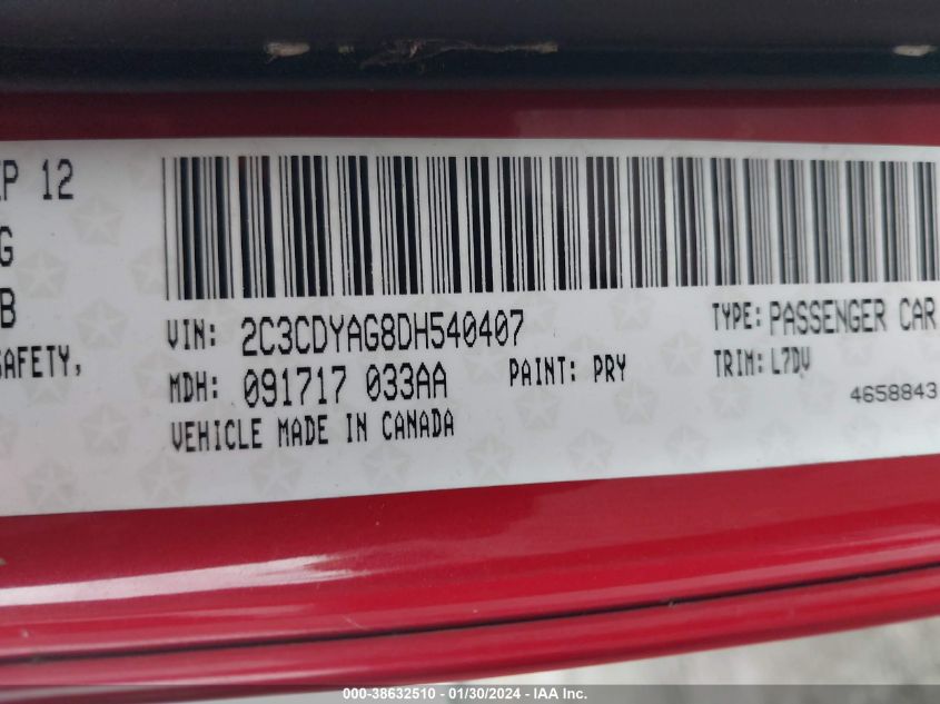 2013 DODGE CHALLENGER SXT - 2C3CDYAG8DH540407