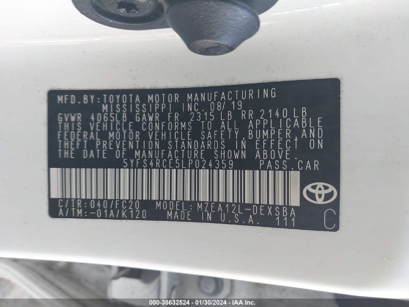 2020 TOYOTA COROLLA SE - 5YFS4RCE5LP024359