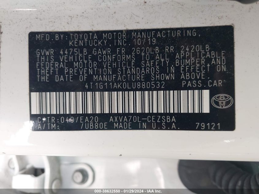 2020 TOYOTA CAMRY SE - 4T1G11AK0LU880532