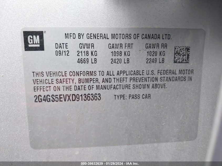 2013 BUICK REGAL TURBO - PREMIUM 1 - 2G4GS5EVXD9136363
