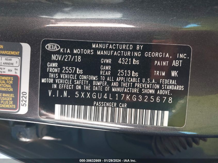 2019 KIA OPTIMA EX - 5XXGU4L17KG325678