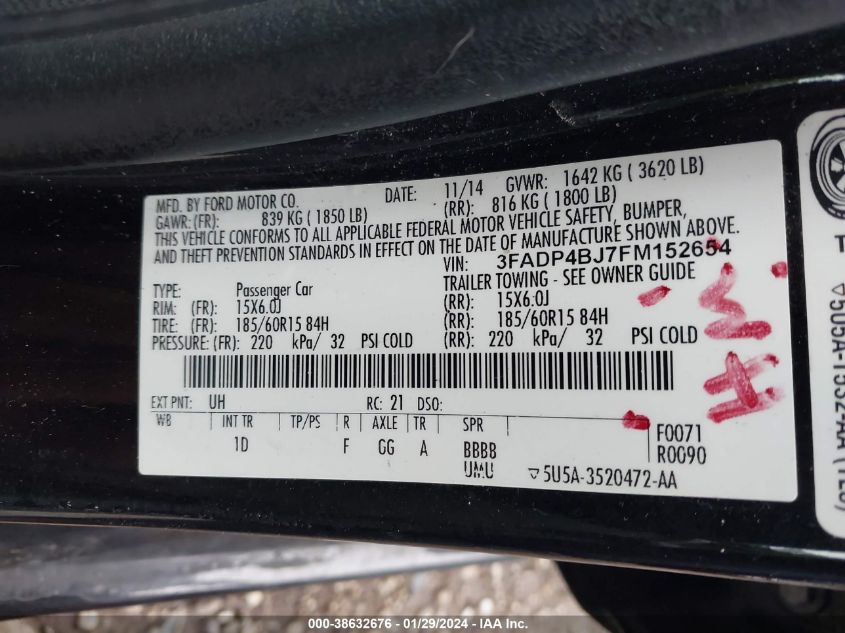 2015 FORD FIESTA SE - 3FADP4BJ7FM152654