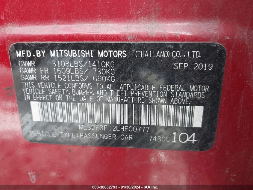 2020 MITSUBISHI MIRAGE G4 ES - ML32F3FJ2LHF00777