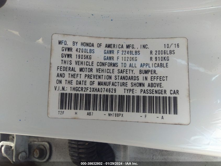 2017 HONDA ACCORD LX - 1HGCR2F3XHA074629