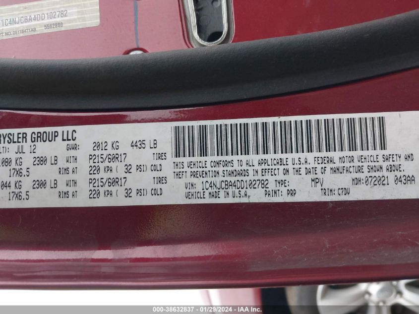 2013 JEEP COMPASS SPORT - 1C4NJCBA4DD102782