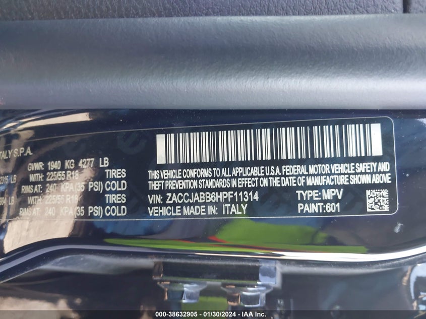 VIN ZACCJABB6HPF11314 2017 JEEP RENEGADE LATITUDE
