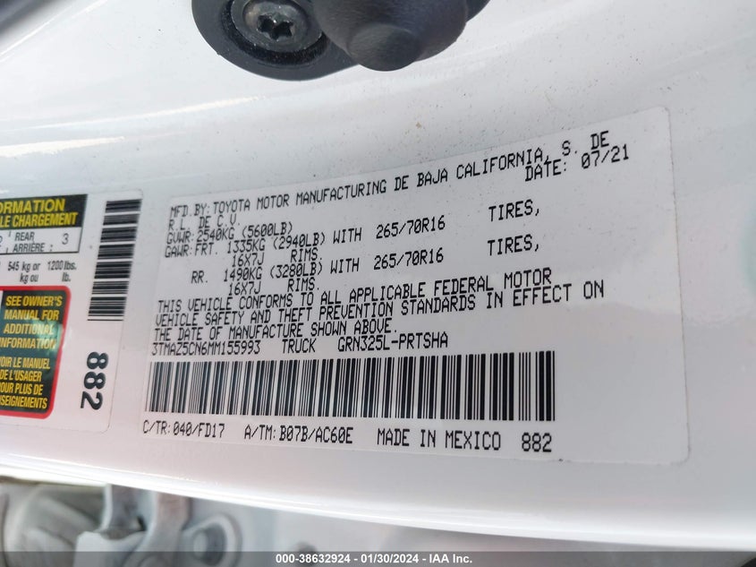 VIN 3TMAZ5CN6MM155993 2021 TOYOTA TACOMA TRD OFF-ROAD