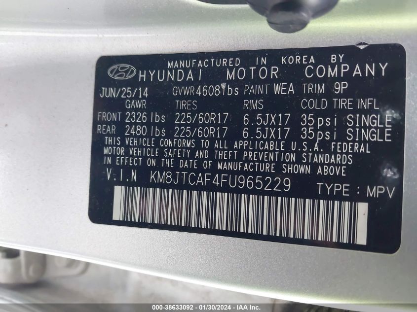2015 HYUNDAI TUCSON GLS - KM8JTCAF4FU965229