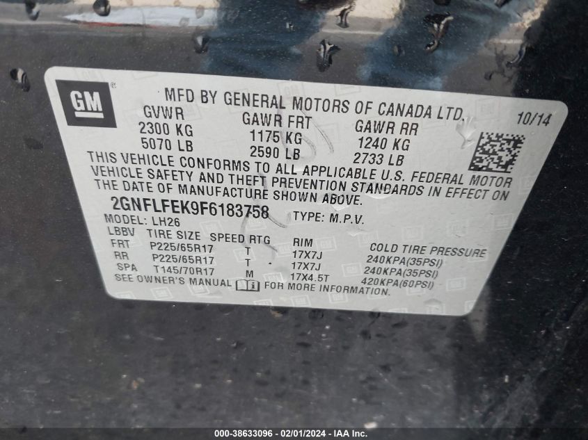 2015 CHEVROLET EQUINOX LT - 2GNFLFEK9F6183758
