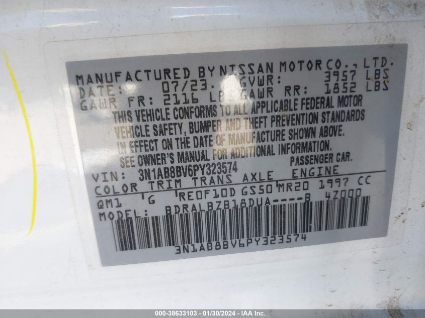 2023 NISSAN SENTRA S - 3N1AB8BV6PY323574