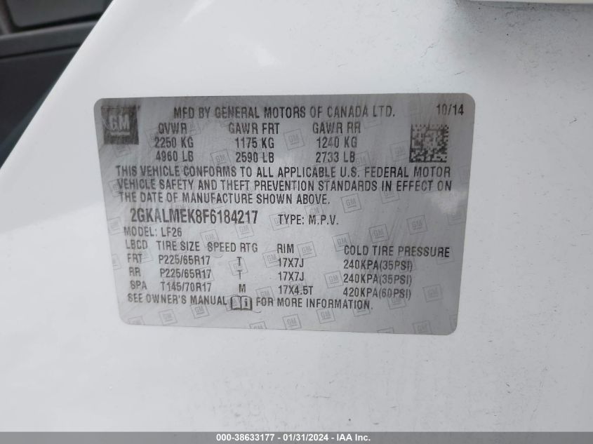 2015 GMC TERRAIN SLE-1 - 2GKALMEK8F6184217