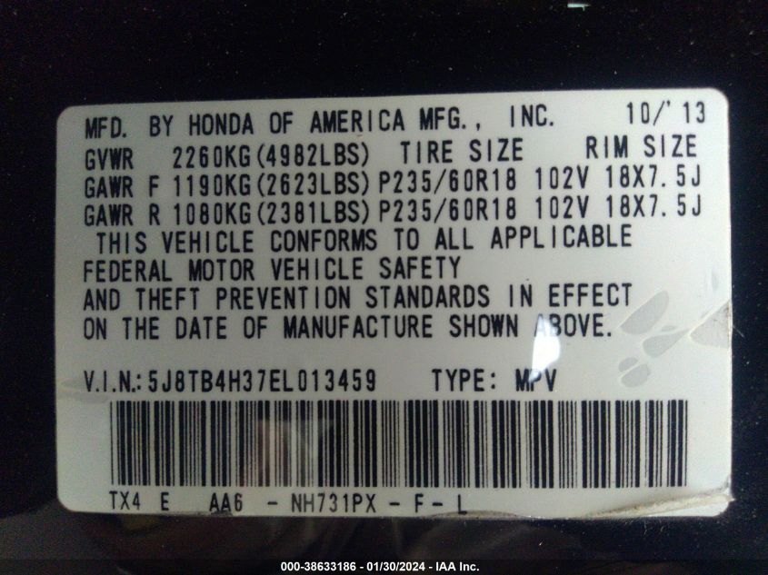 2014 ACURA RDX - 5J8TB4H37EL013459