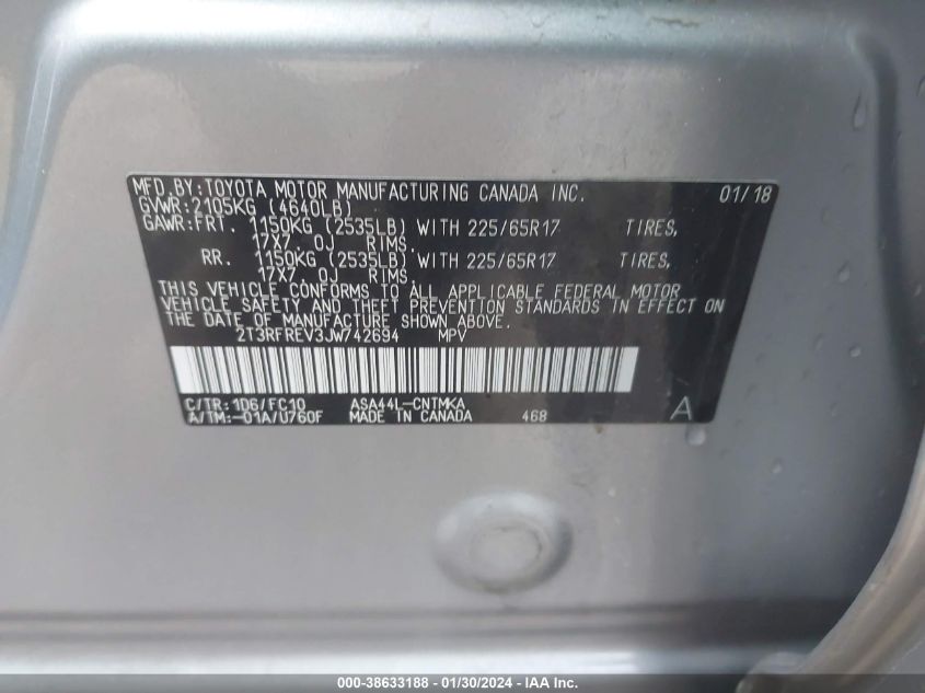 2018 TOYOTA RAV4 XLE - 2T3RFREV3JW742694