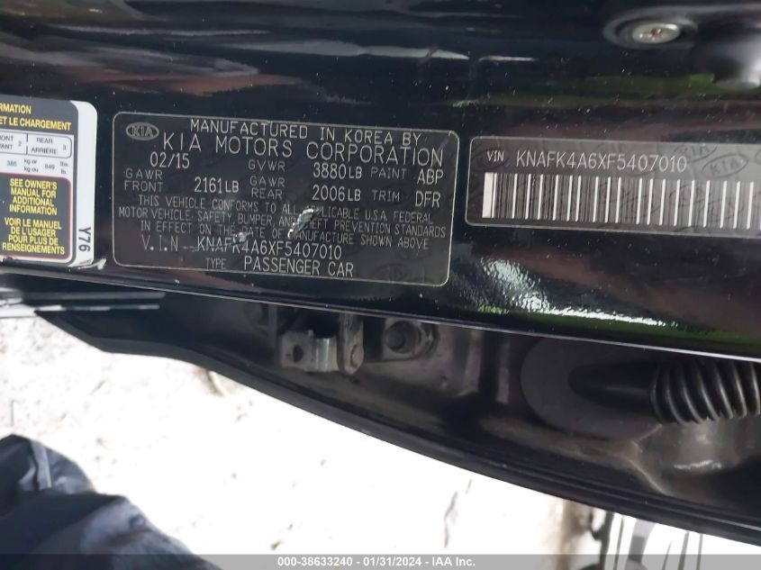 2015 KIA FORTE LX - KNAFK4A6XF5407010