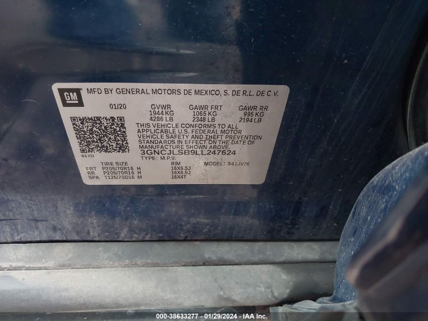2020 CHEVROLET TRAX FWD LT - 3GNCJLSB9LL247624