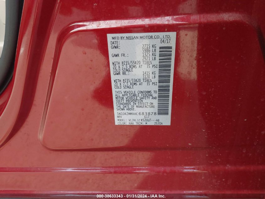 2017 NISSAN PATHFINDER PLATINUM - 5N1DR2MMXHC683878
