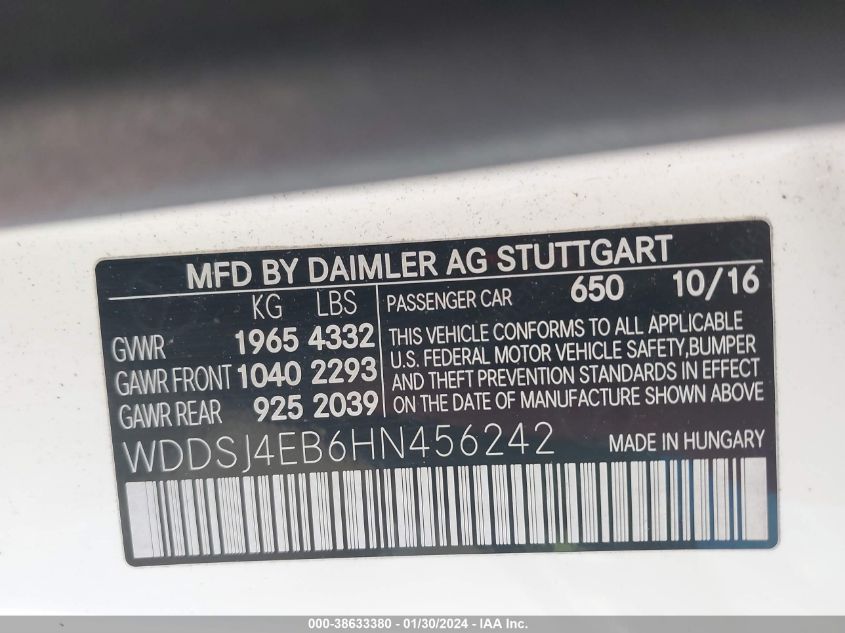 2017 MERCEDES-BENZ CLA 250 250 - WDDSJ4EB6HN456242