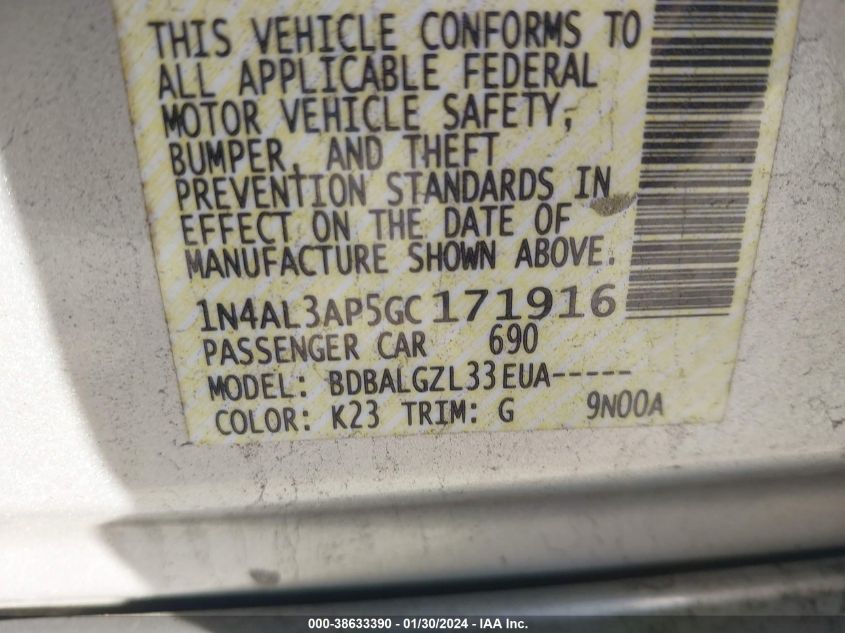 2016 NISSAN ALTIMA 2.5/S/SV/SL/SR - 1N4AL3AP5GC171916