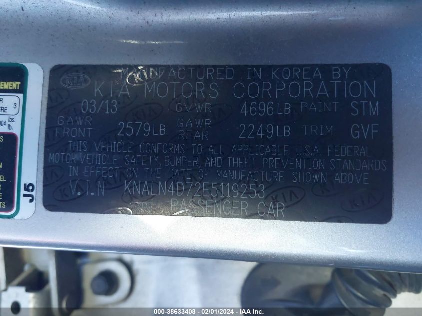 2014 KIA CADENZA PREMIUM KNALN4D72E5119253