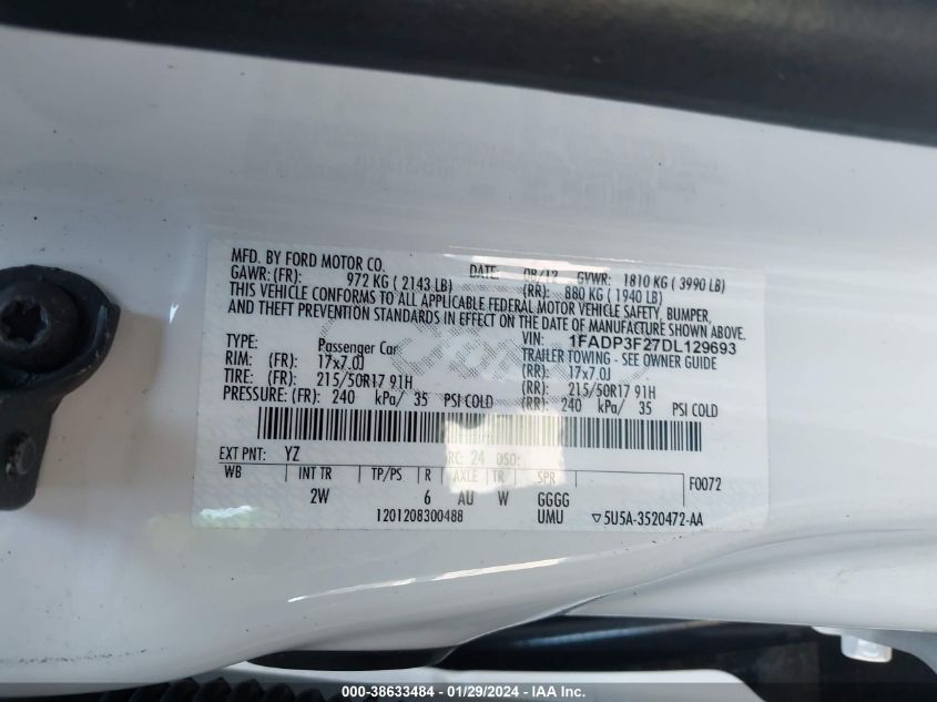 2013 FORD FOCUS SE - 1FADP3F27DL129693