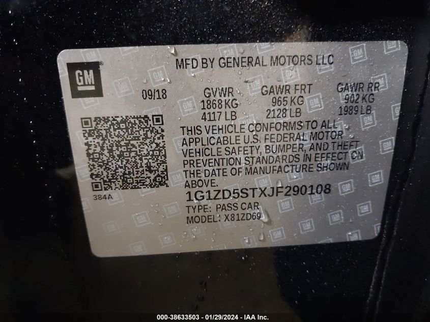 2018 CHEVROLET MALIBU LT - 1G1ZD5STXJF290108
