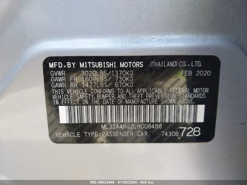 2020 MITSUBISHI MIRAGE SE - ML32A4HJ2LH008488