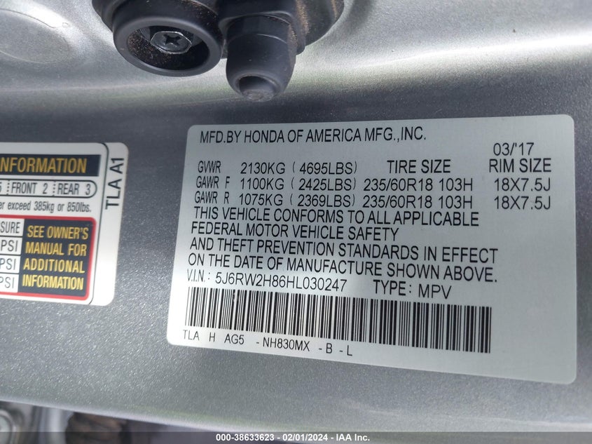 VIN 5J6RW2H86HL030247 2017 HONDA CR-V EX-L/EX-L NAVI