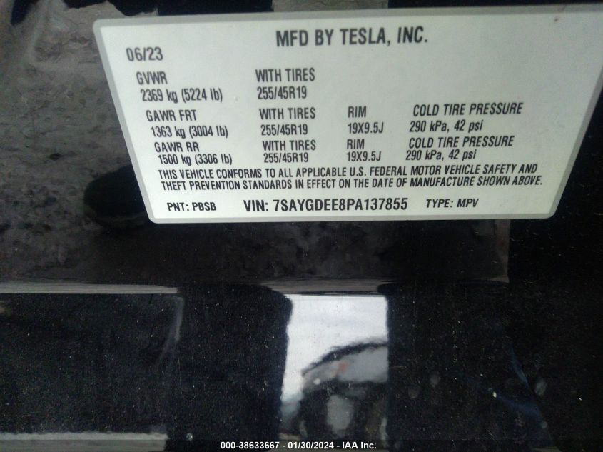 2023 TESLA MODEL Y AWD/LONG RANGE DUAL MOTOR ALL-WHEEL DRIVE - 7SAYGDEE8PA137855