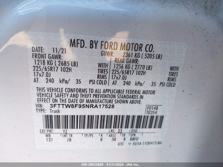2022 FORD MAVERICK XL/XLT/LARIAT - 3FTTW8F95NRA17528