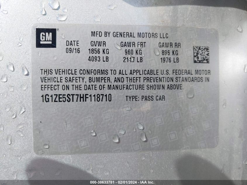 2017 CHEVROLET MALIBU 1LT - 1G1ZE5ST7HF118710