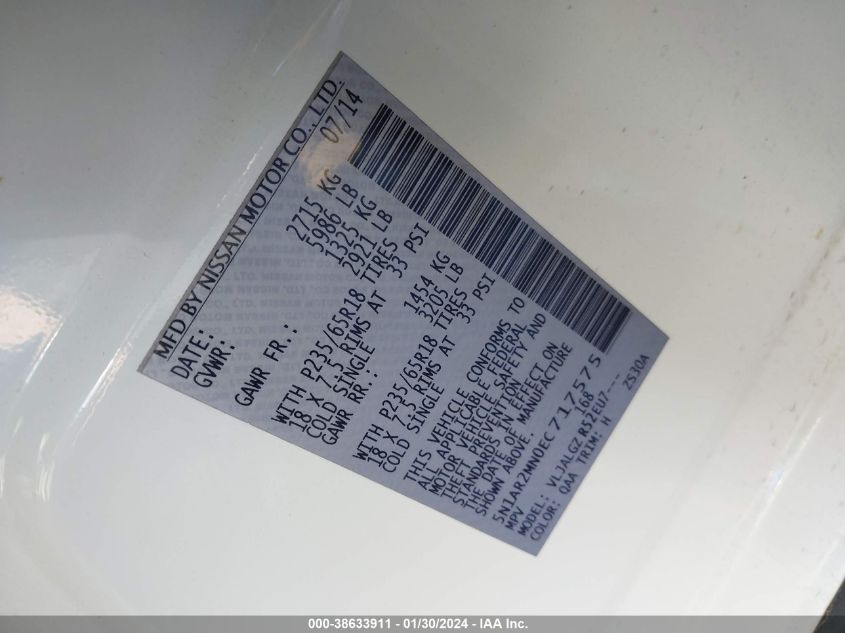 2014 NISSAN PATHFINDER SL - 5N1AR2MN0EC717575