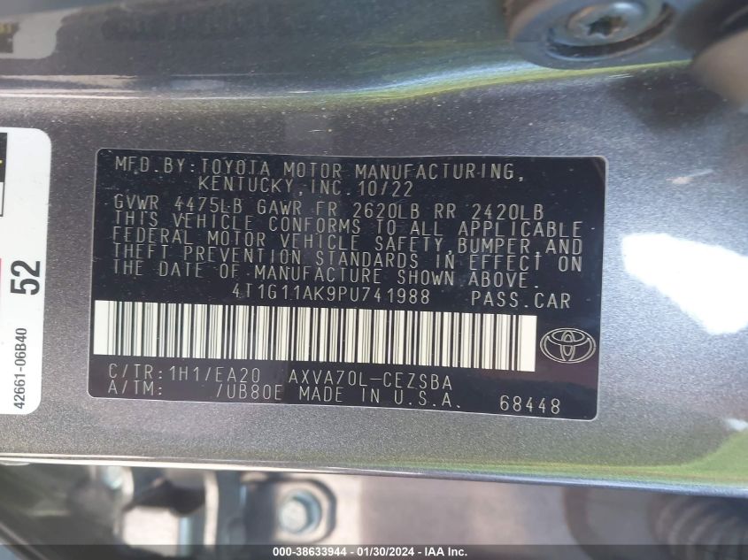2023 TOYOTA CAMRY SE NIGHT SHADE/SE - 4T1G11AK9PU741988